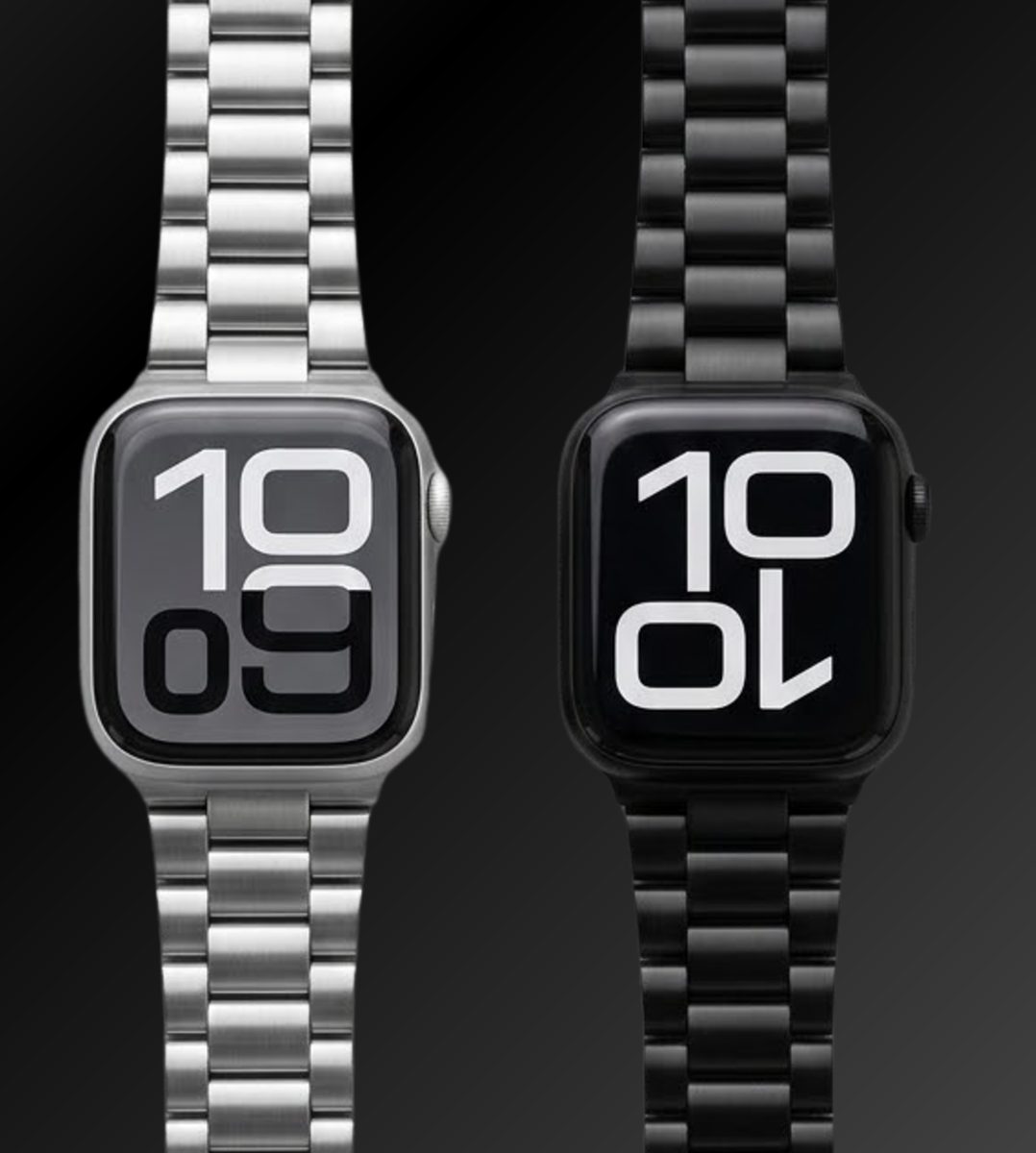 Mallas metálicas premium CLYX para Apple Watch en color plata y negro